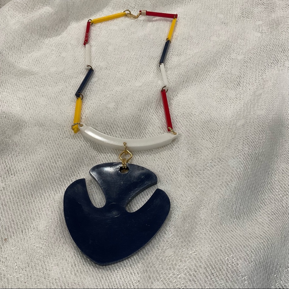 Vintage 1970s Anchor Red white blue Plastic Mod Necklace